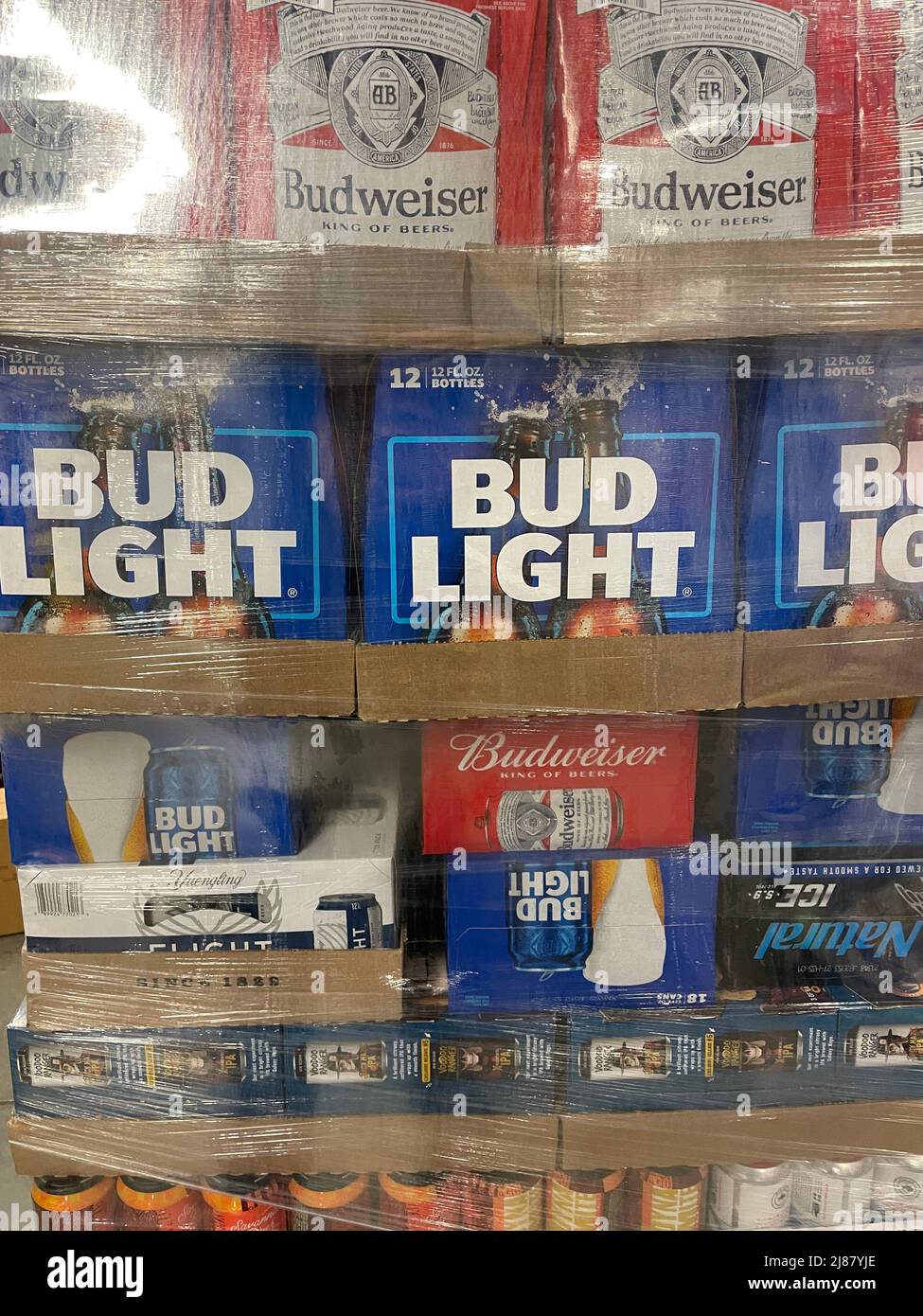 Grovetown, Ga USA 12 15 21 Beer pallets wrapped in plastic retail