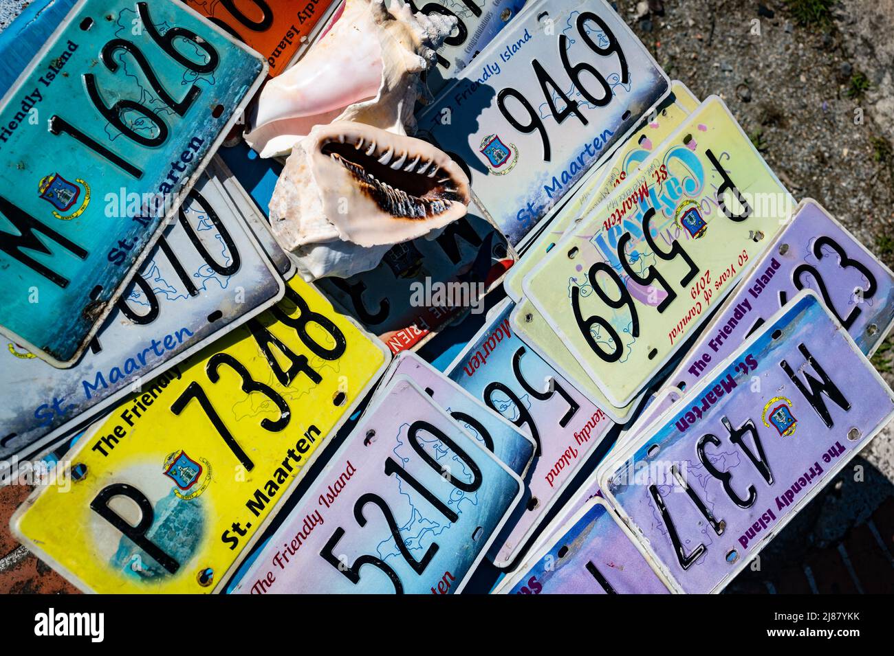 Number plates from the Dutch Caribbean island of Sint Maarten Stock Photo