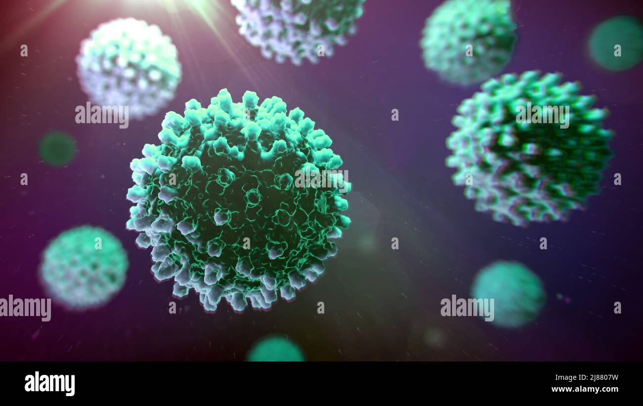 Hepatitis B virus particles, illustration Stock Photo