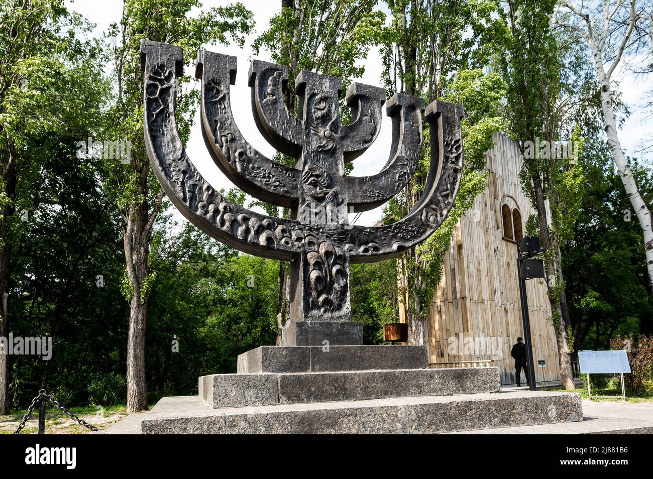 Kyiv, Ukraine. 12th May, 2022. Menorah shaped monument for the approximately 100,000 Jews massacred at Babi Yar (a.k.a. Babyn Yar). Credit: SOPA Images Limited/Alamy Live News Stock Photo