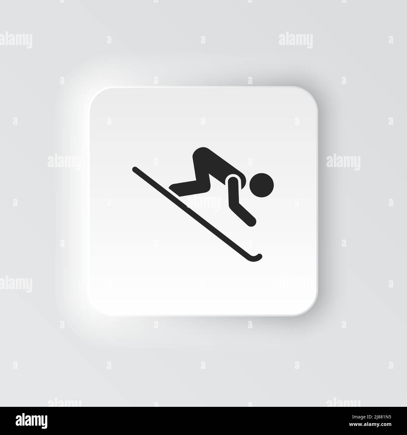 Rectangle button icon Skiing silhouette. Button banner Rectangle badge interface for application illustration on neomorphic style on white background Stock Vector