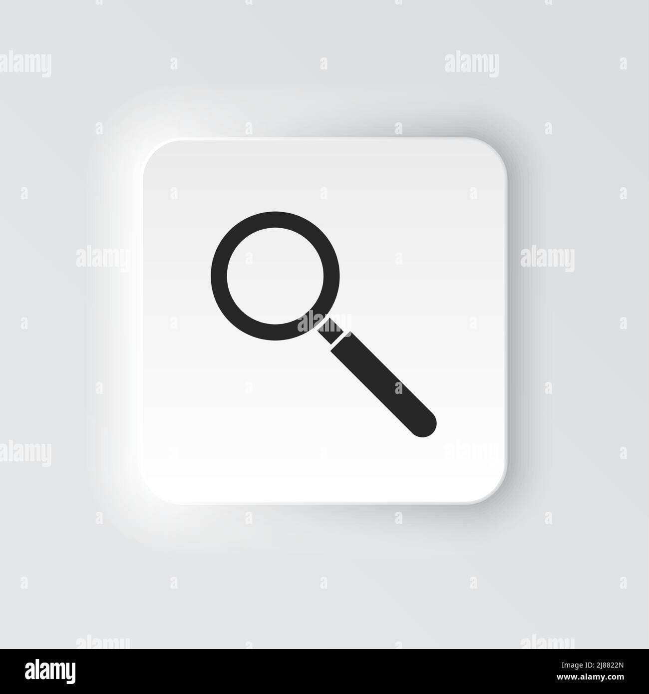 Rectangle button icon Magnifier. Button banner Rectangle badge interface for application illustration on neomorphic style on white background Stock Vector