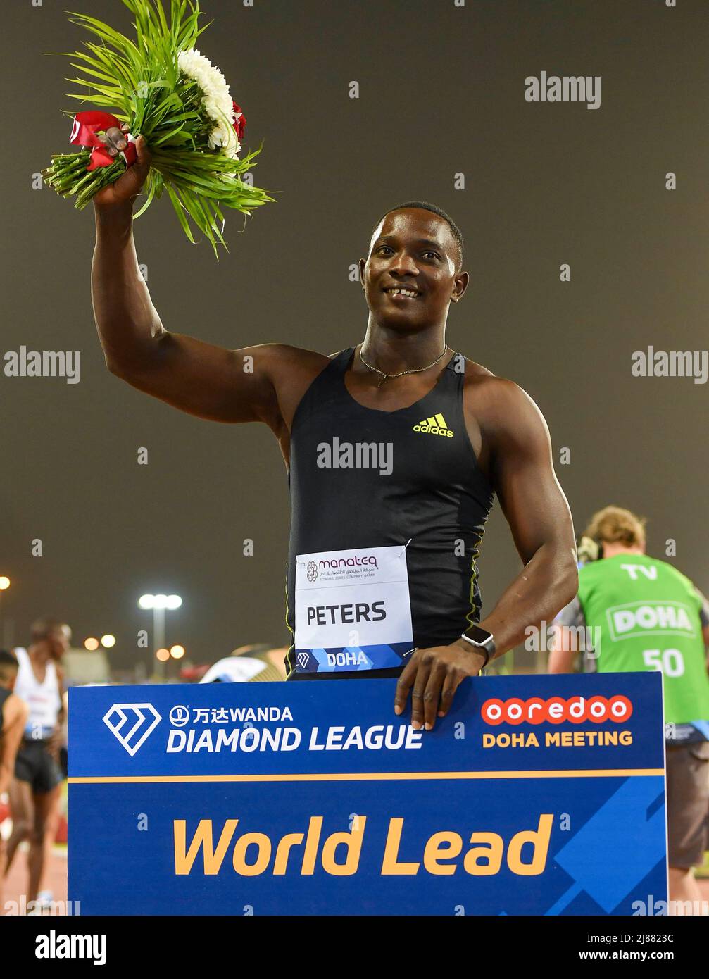 Doha, Qatar. 13th May, 2022. Anderson Peters of Grenada celebrates