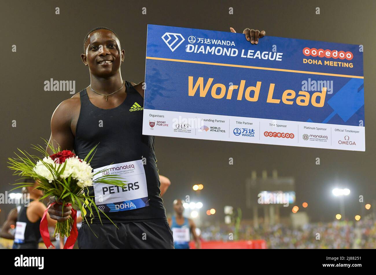 Doha, Qatar. 13th May, 2022. Anderson Peters of Grenada celebrates