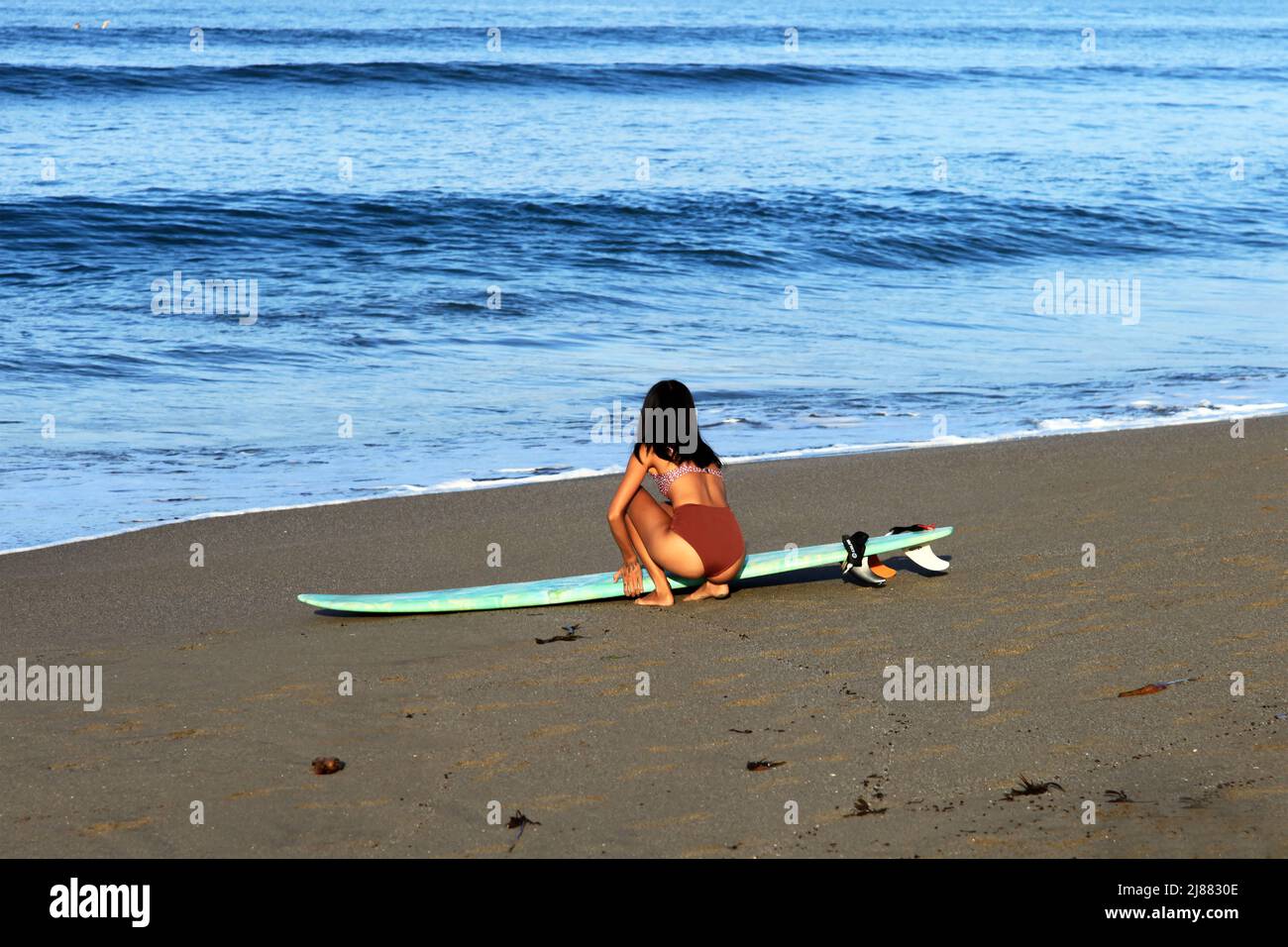 A young Indonesian Asian woman with long black hair wearing a brown ...