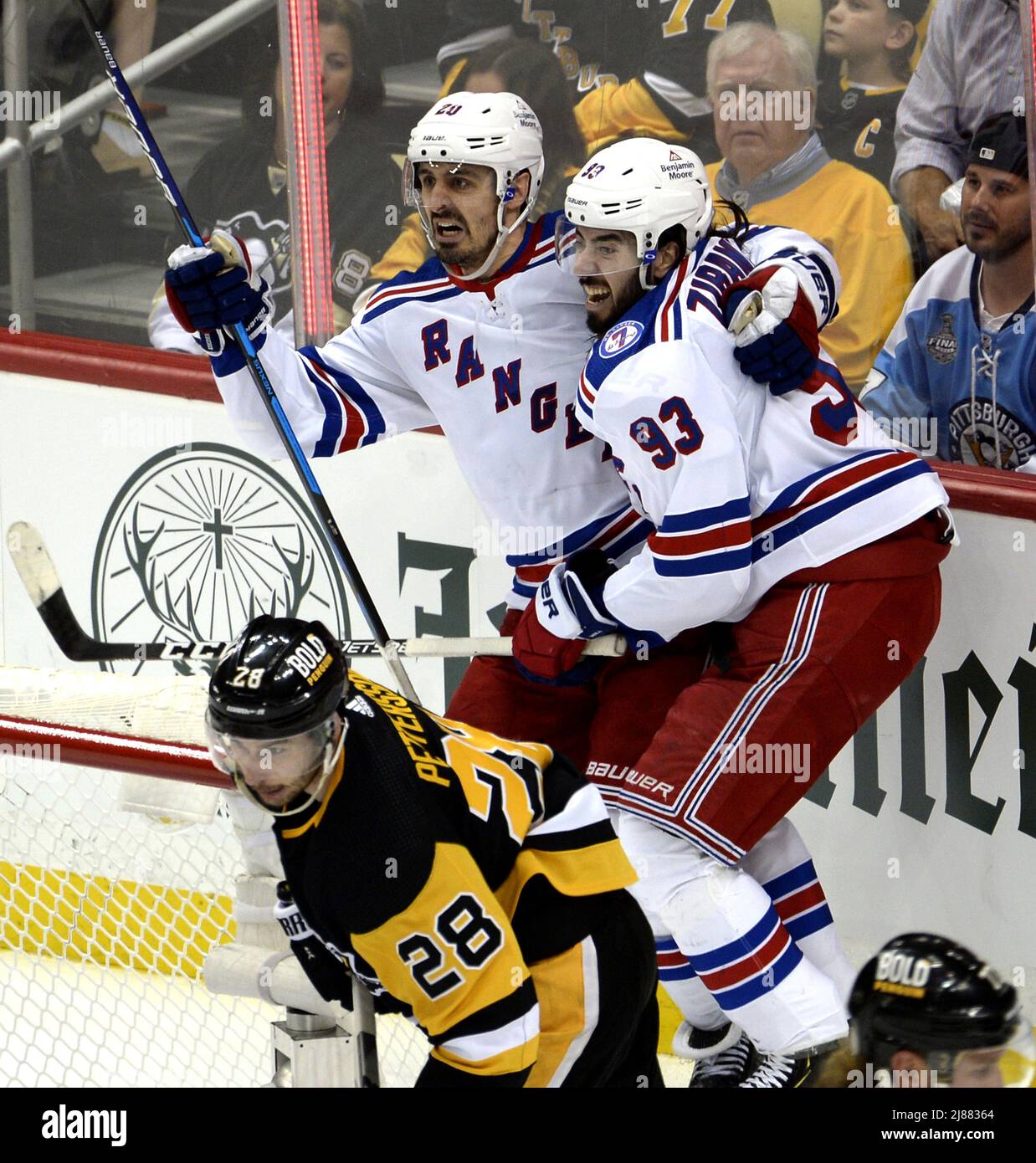 New York Rangers' Mika Zibanejad (93) during the first period of Game 2 of  an NHL hockey Stanley Cup first-round playoff series against the Pittsburgh  Penguins Thursday, May 5, 2022, in New