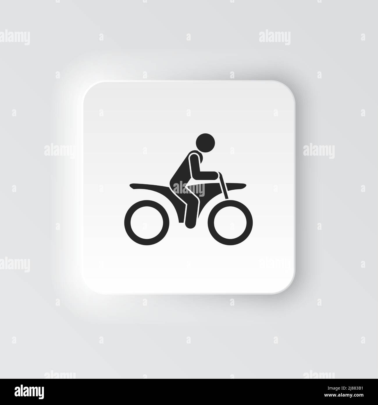 Rectangle button icon Motorcyclist. Button banner Rectangle badge interface for application illustration on neomorphic style on white background Stock Vector