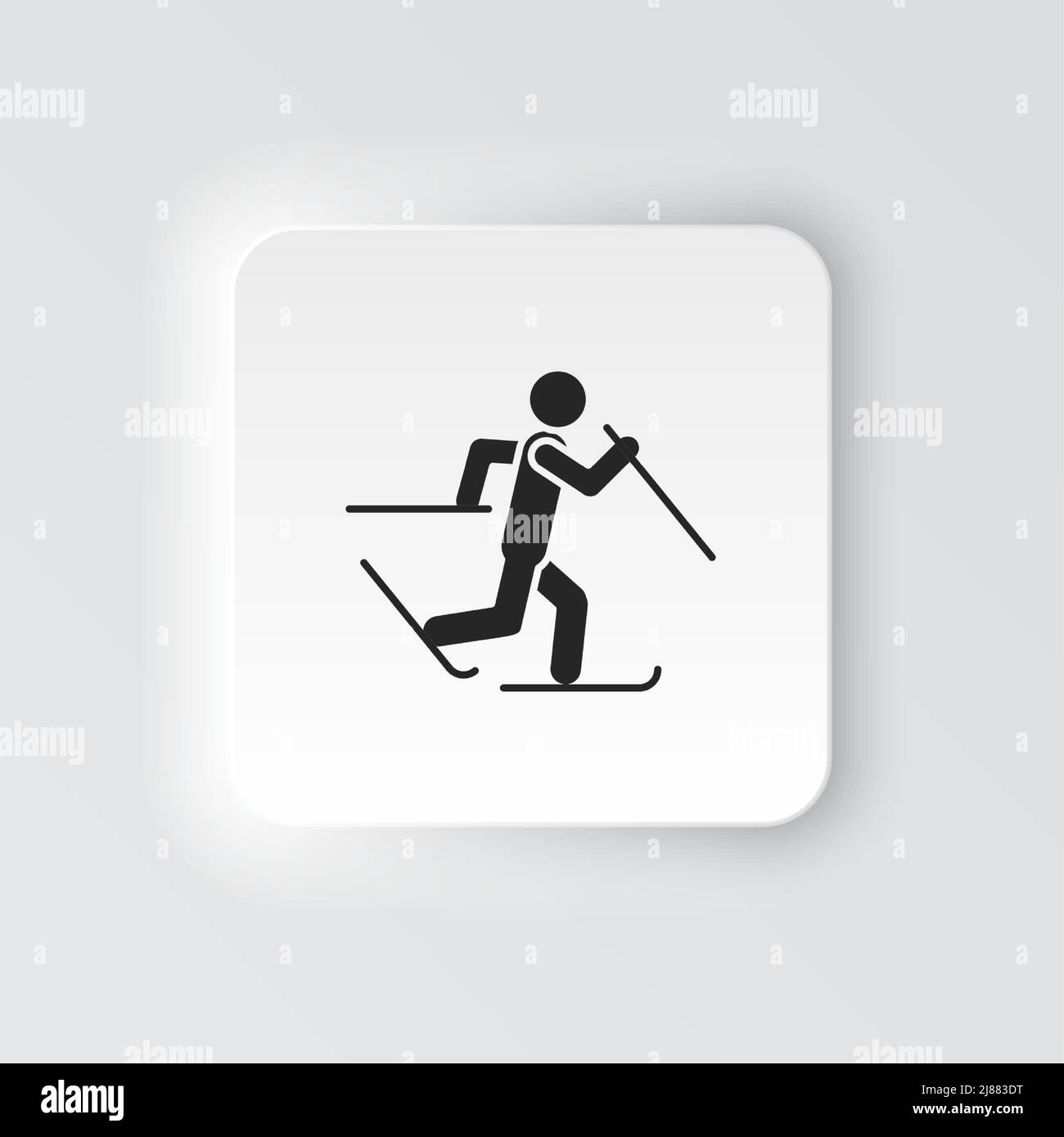 Rectangle button icon Skier skiing. Button banner Rectangle badge interface for application illustration on neomorphic style on white background Stock Vector