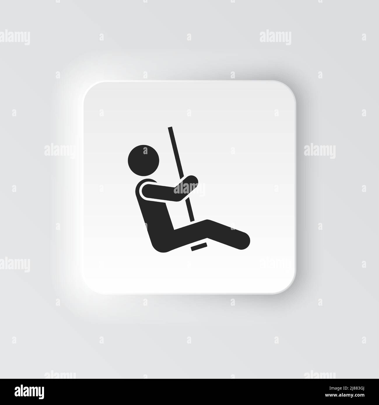 Rectangle button icon Swings man. Button banner Rectangle badge interface for application illustration on neomorphic style on white background Stock Vector