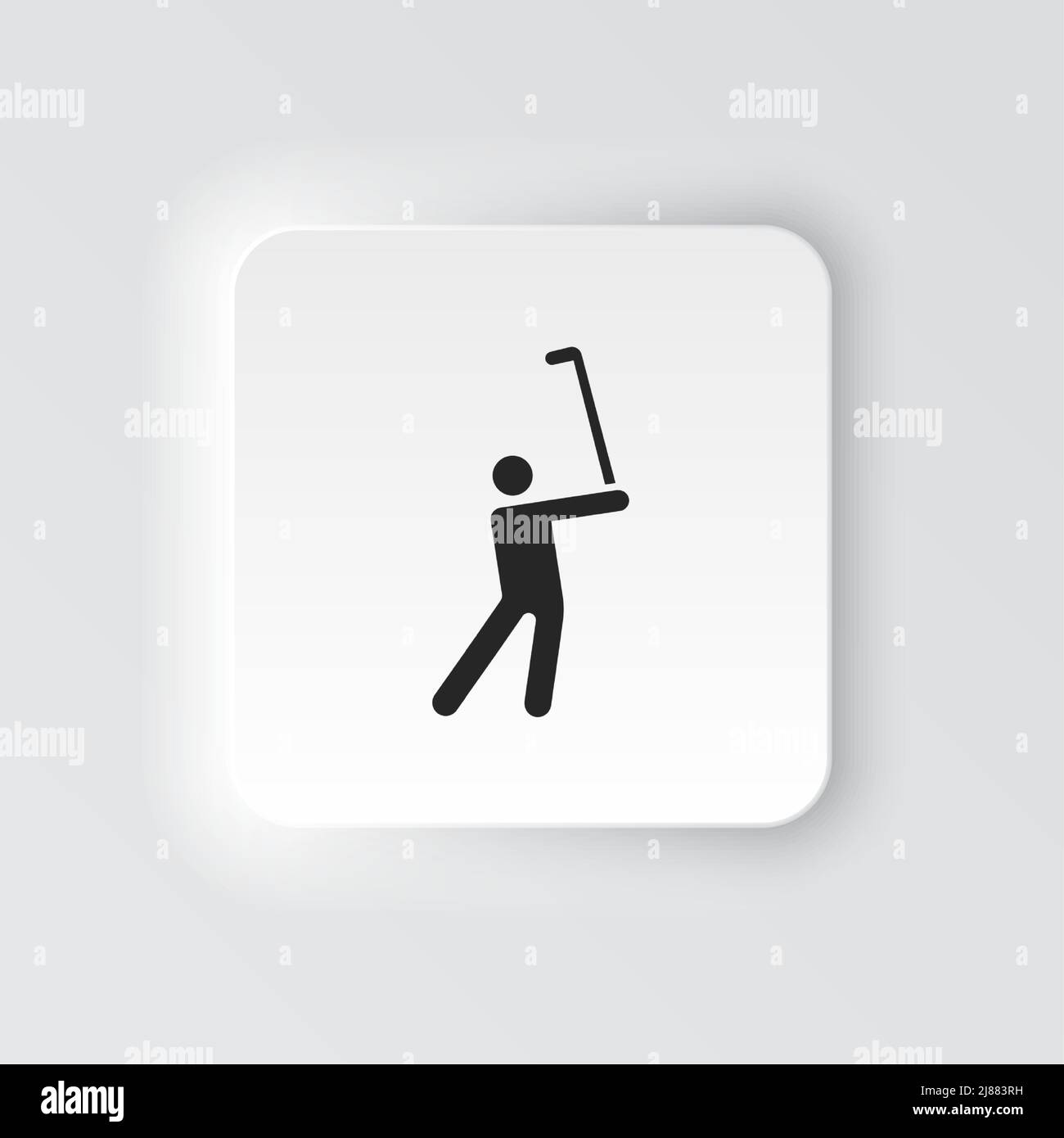 Rectangle button icon Man golf playing. Button banner Rectangle badge interface for application illustration on neomorphic style on white background Stock Vector