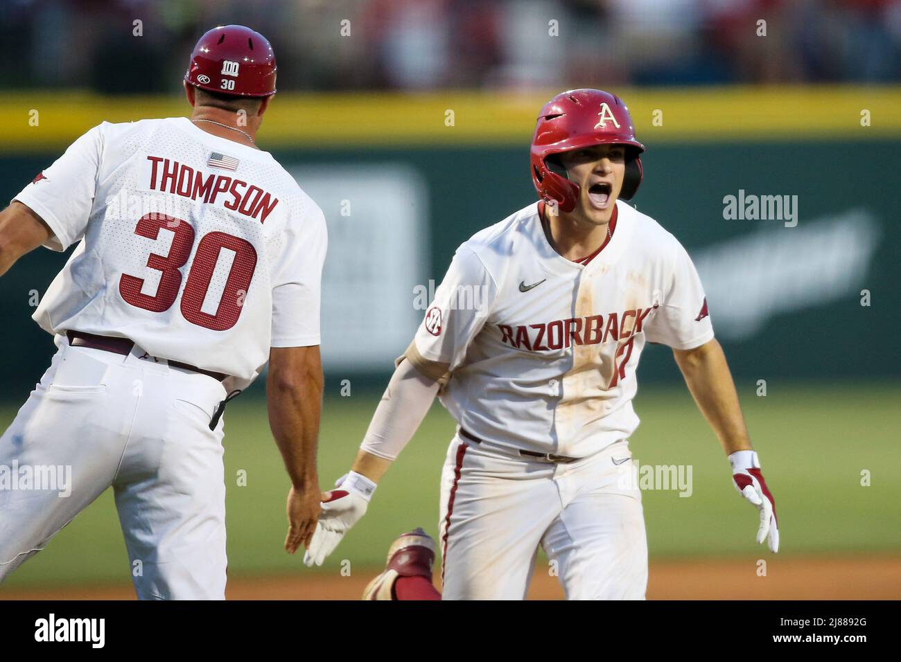 May 13, 2022 Razorback first baseman Brady Slavens 17 celebrates with