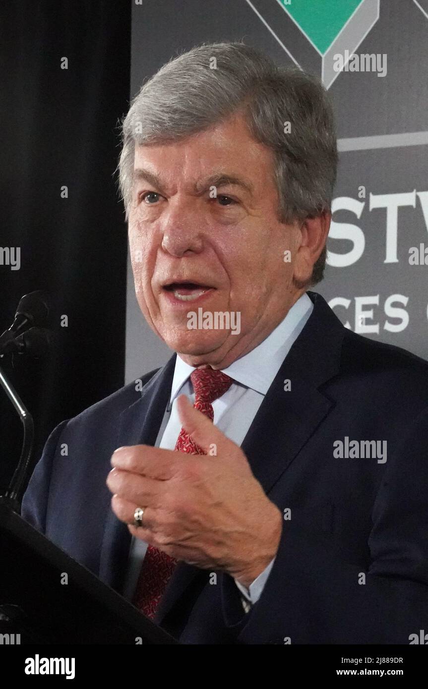 St. Louis, USA. 14th May, 2022. Sen. Roy Blunt (R-Mo) center makes his remarks after touring a new Sensitive Compartmented Informational Facility (SCIF) in an old high rise building in St. Louis on Friday, May 13, 2022. This SCIF is the region's first and largest and will play a critical role in supporting the expansion of the geospatial-intelligence sector in the St. Louis area while bringing 500 new jobs to St. Louis. Photo by Bill Greenblatt/UPI Credit: UPI/Alamy Live News Stock Photo