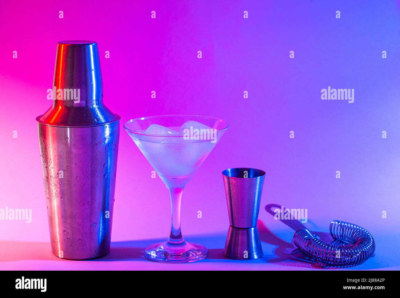 Bar tools in trendy neon light Stock Photo