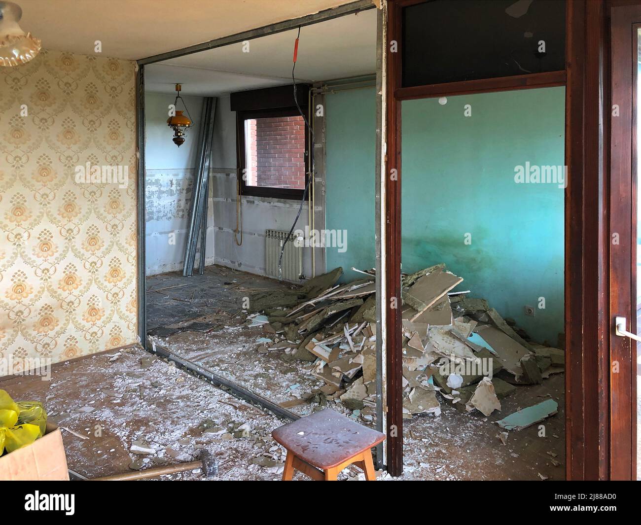 Home improvement - demolish party wall between kitchen and living room Stock Photo