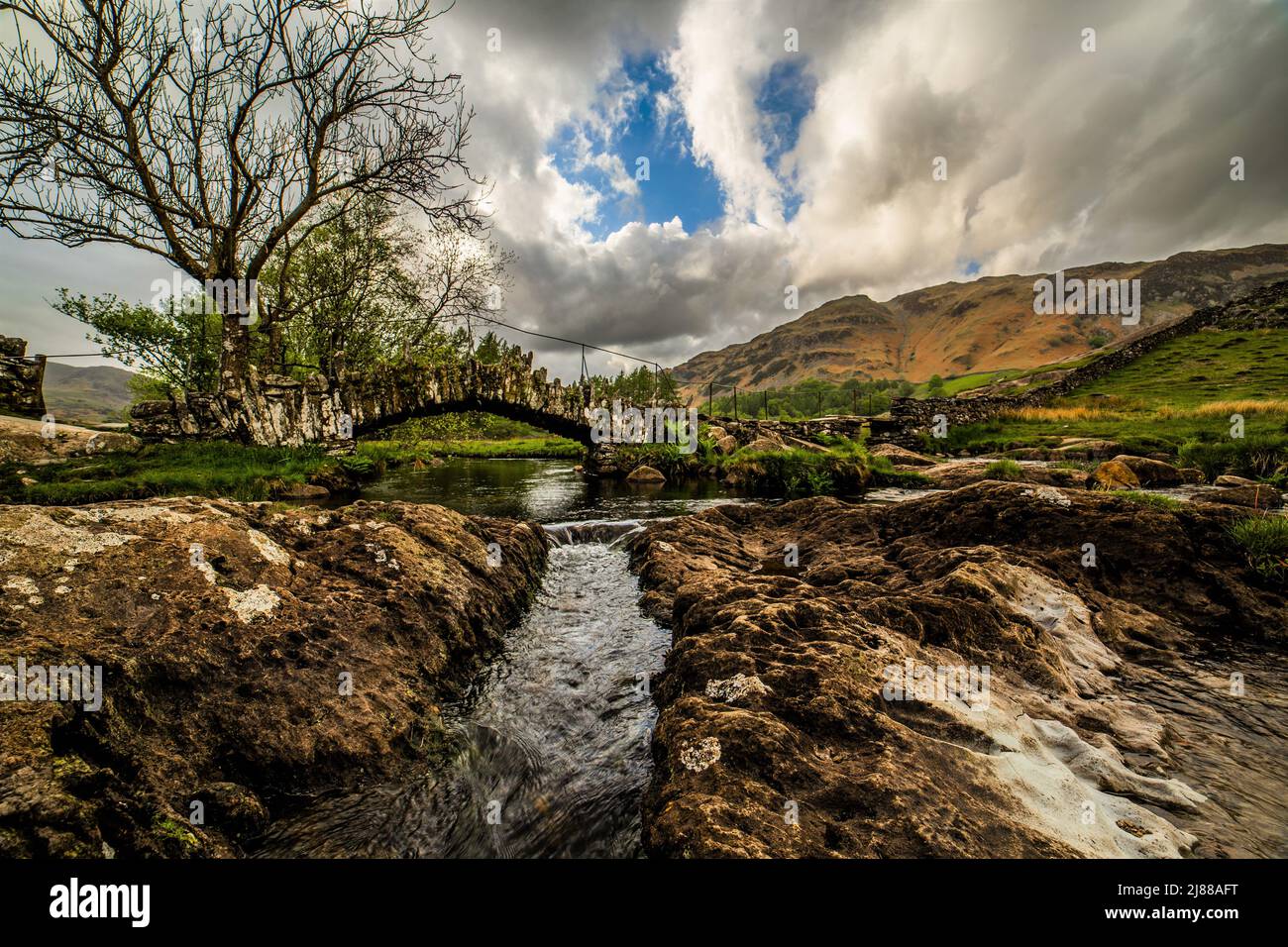 Little Langdale, English Lake District, Cumbria. UK. 13th May 2022. UK Weather. View towards Slaters Bridge  from the Little Langdale Valley. Credit:greenburn/Alamy Live News. Stock Photo