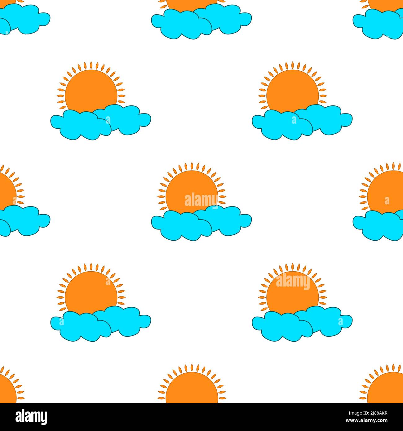 Kids drawing for clouds and sun with flames isolated on white background is in Seamless pattern - vector illustration Stock Vector