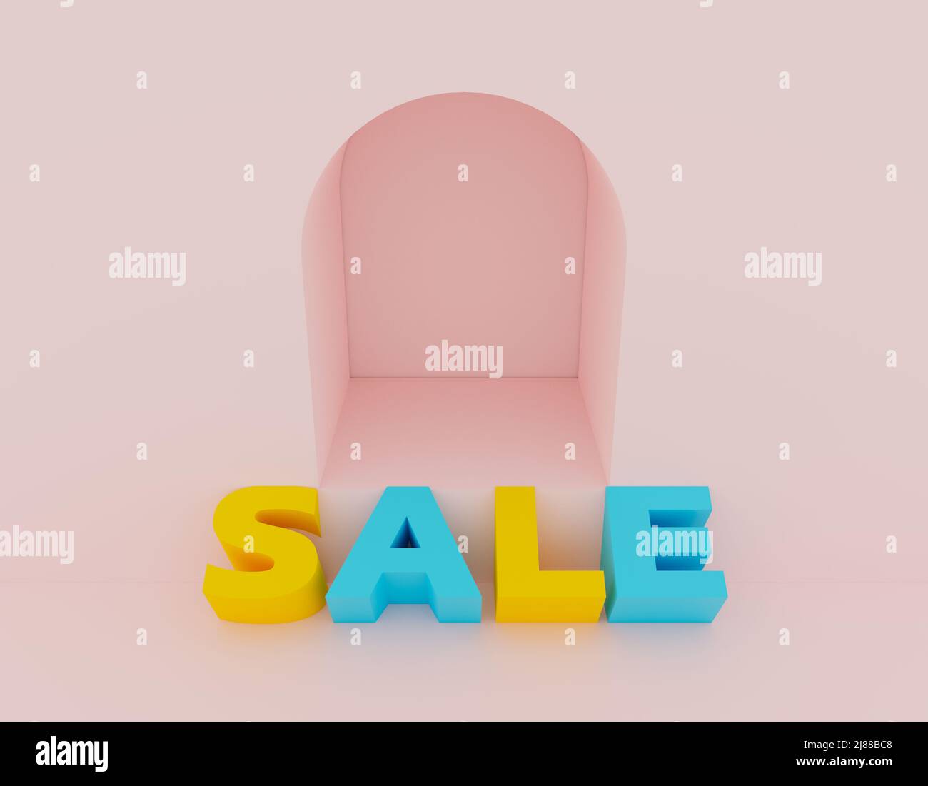 3D Render abstract empty podium minimalist with colorful sale text, Special offer campaign or promotion shopping concept, Sales banner template for so Stock Photo