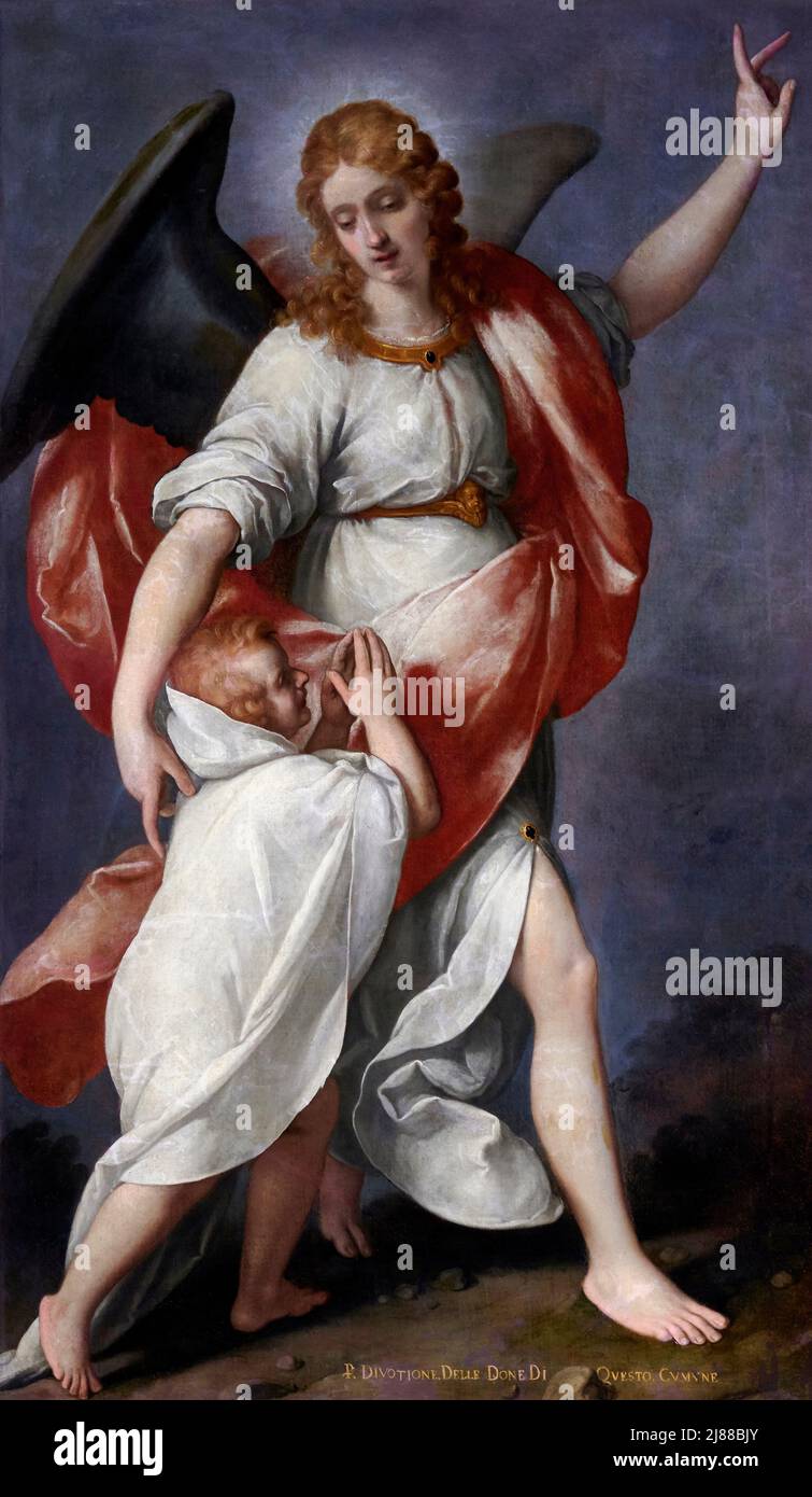 Angelo custode  - olio su tela - Carlo Ceresa - 1660  - Camerata Cornello (Bg) ,Italia, chiesa parrocchiale di S. Maria Assunta Stock Photo