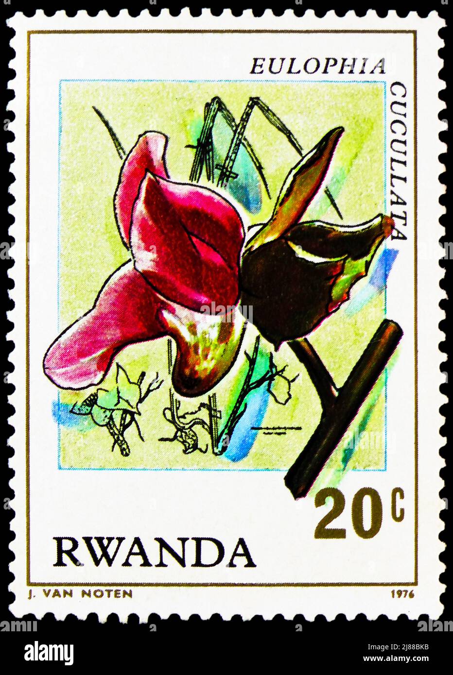 MOSCOW, RUSSIA - APRIL 10, 2022: Postage stamp printed in Rwanda shows Eulophia cucullata, Orchids serie, circa 1976 Stock Photo