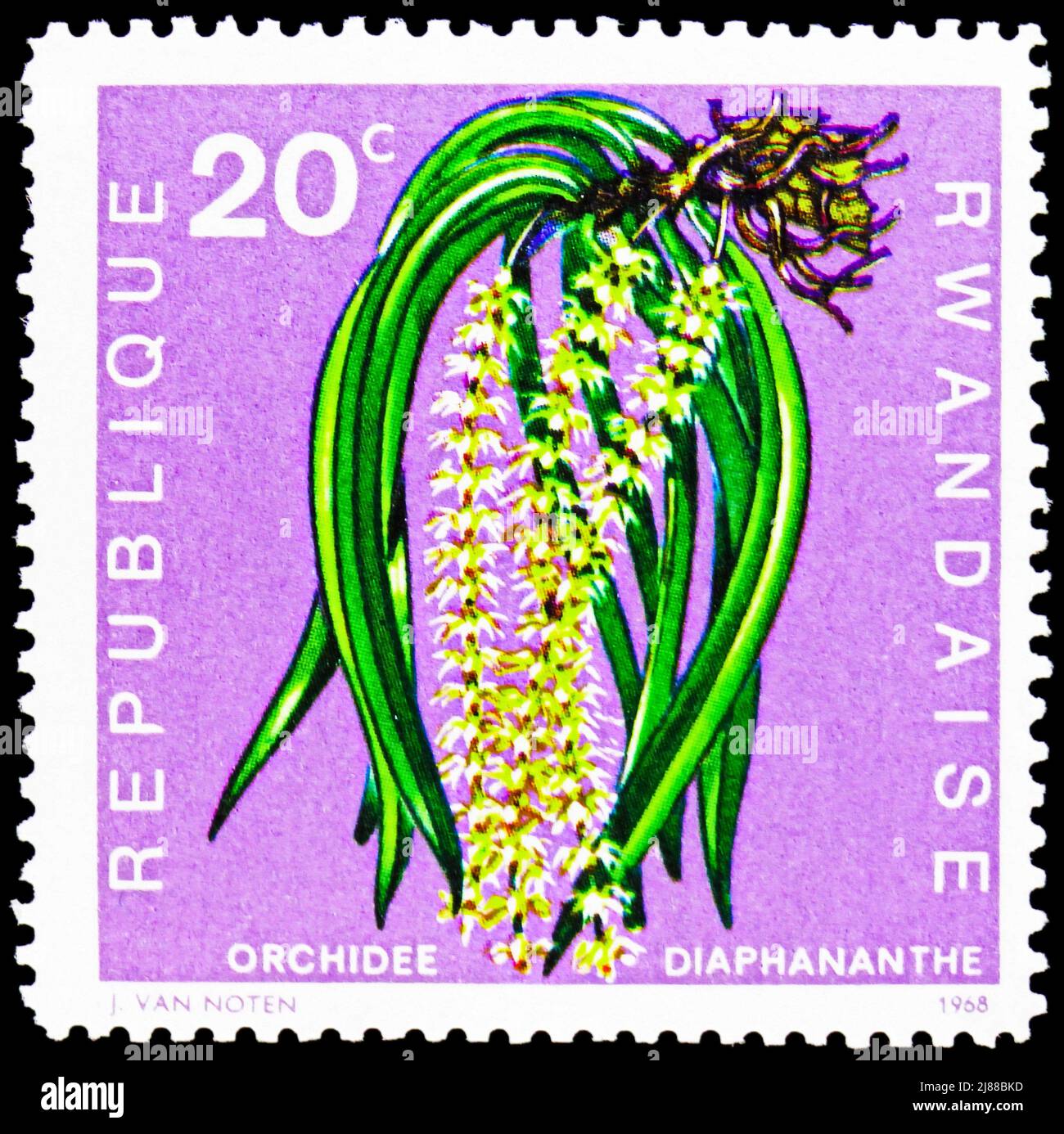 MOSCOW, RUSSIA - APRIL 10, 2022: Postage stamp printed in Rwanda shows Diaphananthe fragrantissima, Native Flora serie, circa 1968 Stock Photo