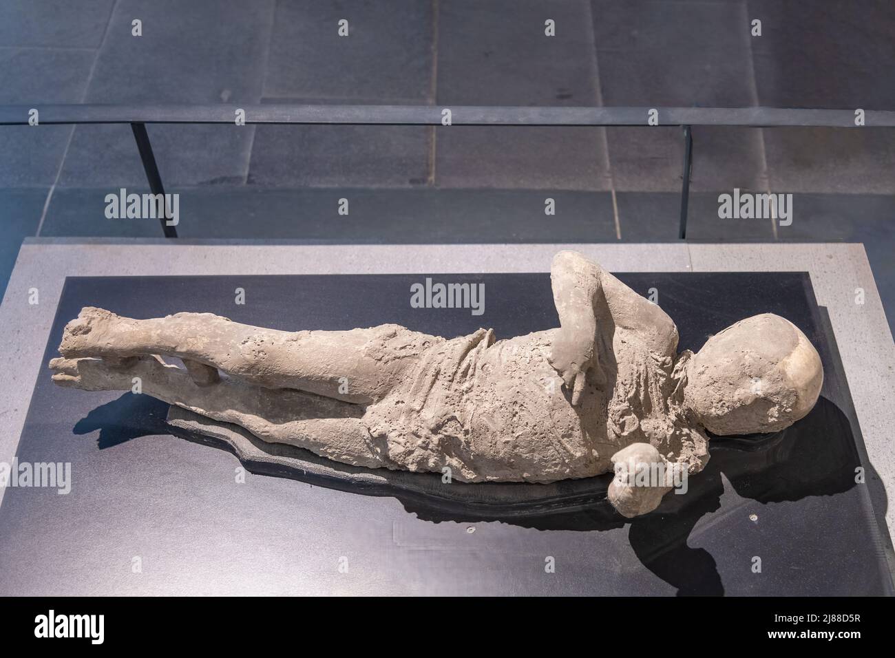 Pompeii, Italy - April 28, 2022. Plaster casts of Pompeii victims, at the 'Garden of the fugitives'. Pompeii was an ancient Roman city which was destr Stock Photo