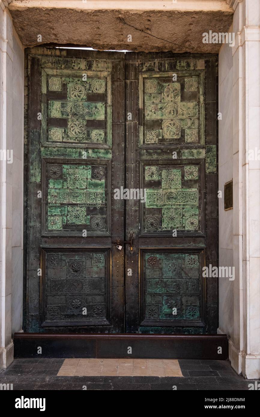 Damascus, Syria -May, 2022: Old door inside the Umayyad Mosque, also known as the Great Mosque of Damascus Stock Photo