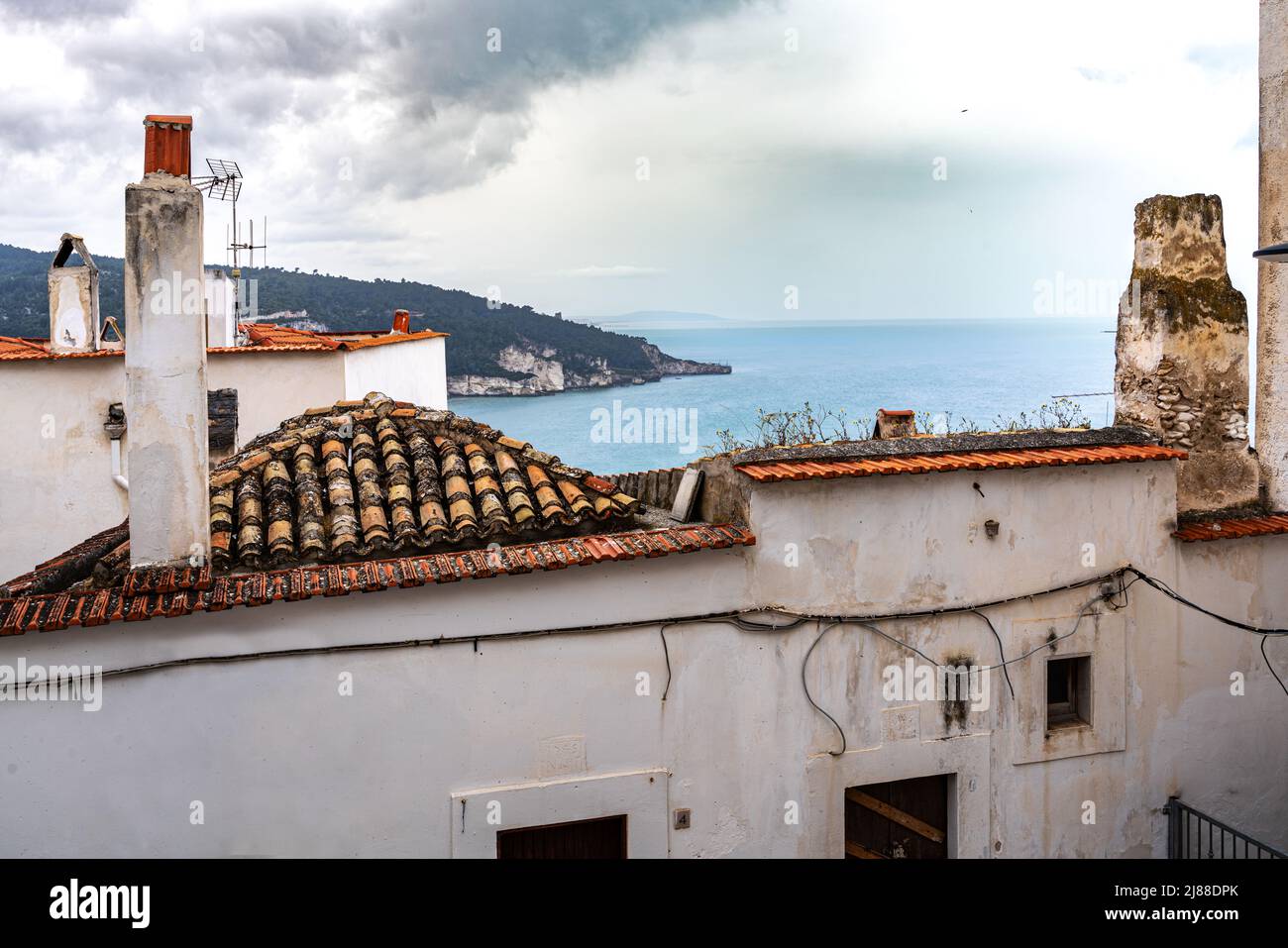 View of the seaside village of Peschici. Peschici, Foggia province, Puglia, Italy, Europe Stock Photo