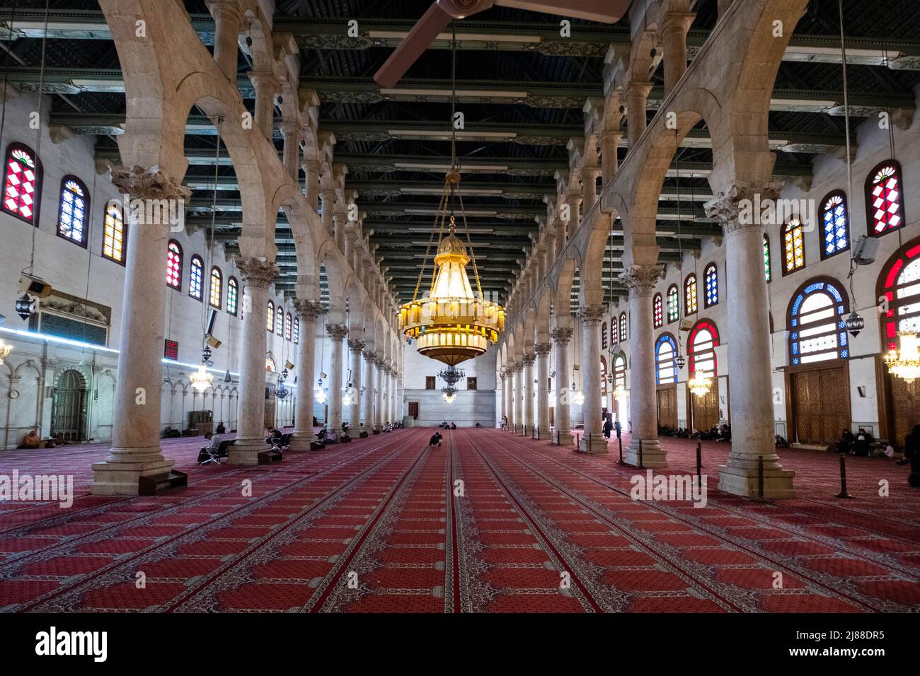 Damascus, Syria -May, 2022: Inside the Umayyad Mosque, also known as the Great Mosque of Damascus Stock Photo