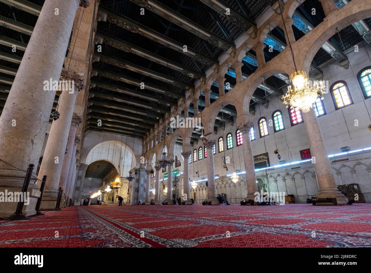 Damascus, Syria -May, 2022: Inside the Umayyad Mosque, also known as the Great Mosque of Damascus Stock Photo