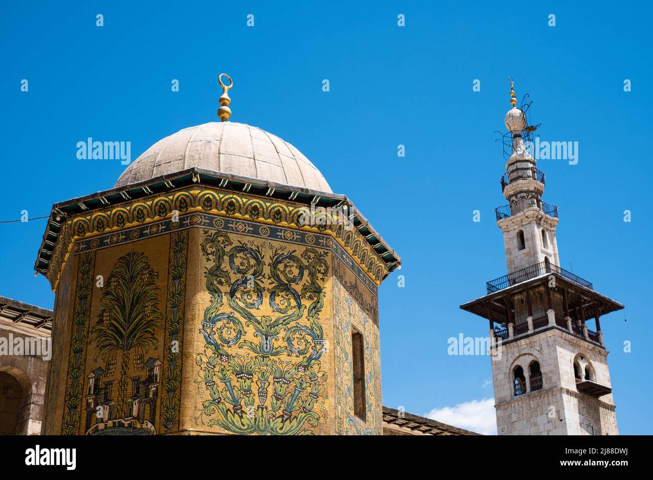 Damascus, Syria -May, 2022: The  Dome of the Treasury inside Umayyad Mosque, a.k.a. the Great Mosque of Damascus Stock Photo