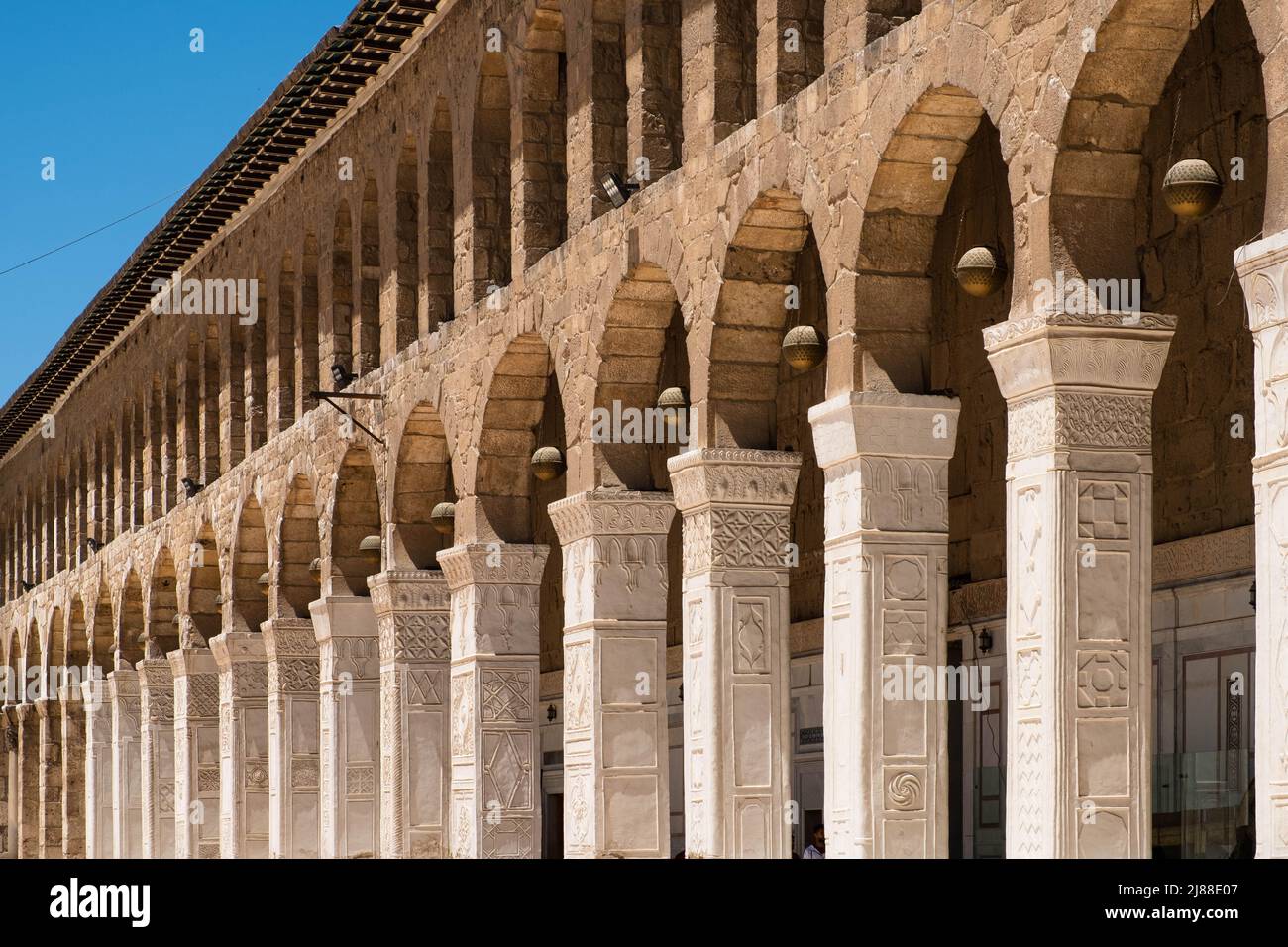 Damascus, Syria -May, 2022: Columns of the Umayyad Mosque, a.k.a. the Great Mosque of Damascus Stock Photo