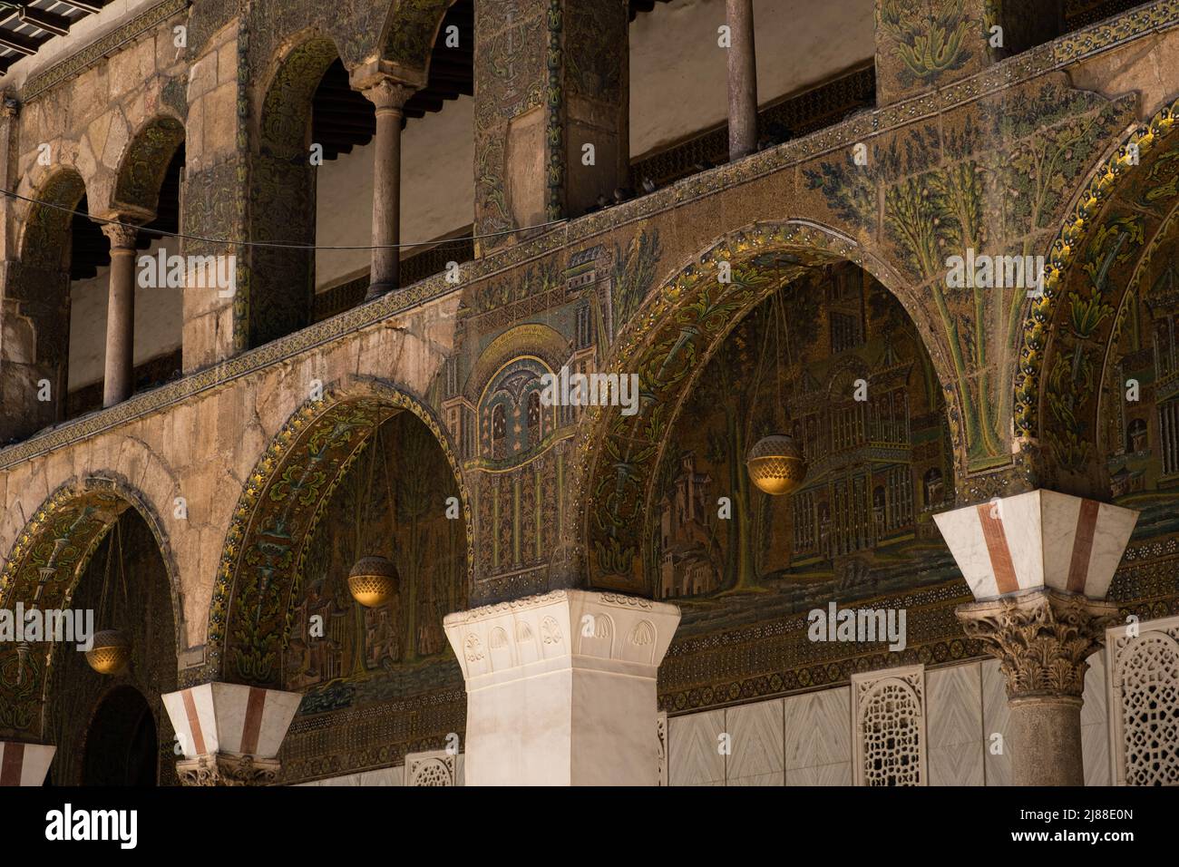 Damascus, Syria -May, 2022: Historic architecture details inside Umayyad Mosque,a.k.a. Great Mosque of Damascus Stock Photo