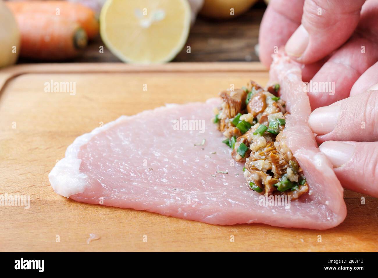 Meat stuffed with mushrooms. Traditional dish Stock Photo - Alamy