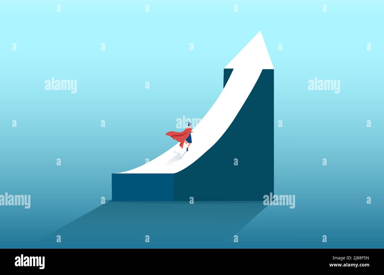 Vector of a super business woman running to the top of the arrow Stock Vector