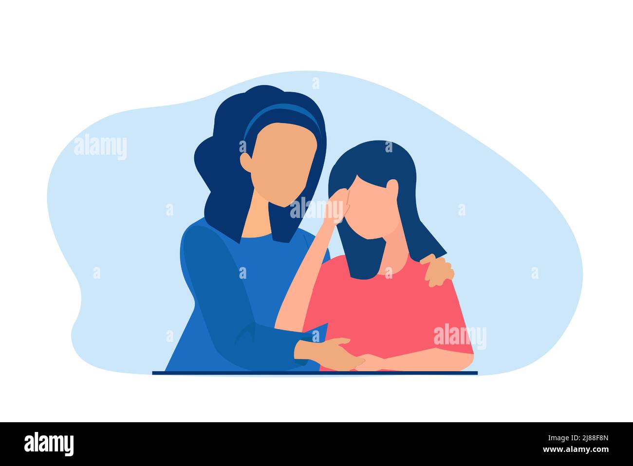 Vector of a mother supports her crying teenage daughter. Stock Vector