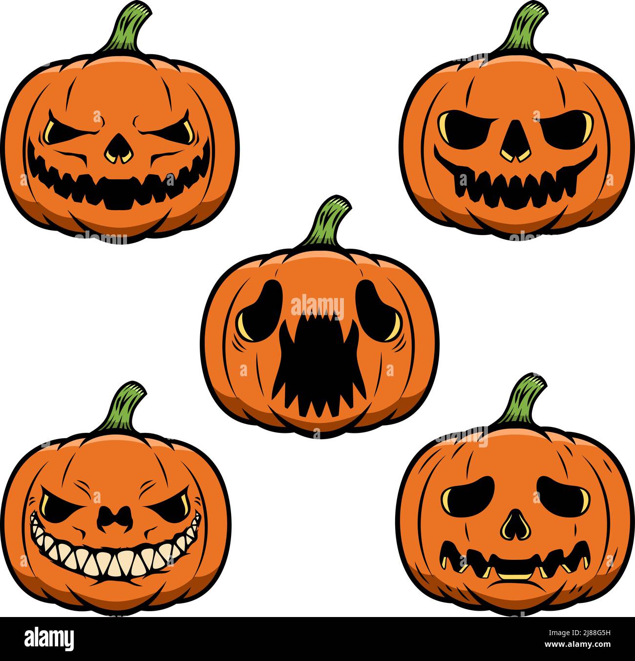 Set of illustrations of Halloween pumpkin. Design element for poster ...