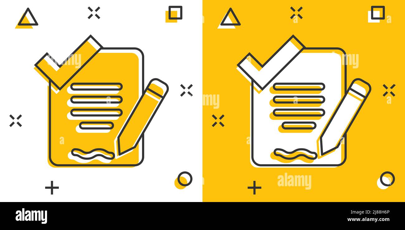 Document checklist icon in comic style. Report cartoon vector ...