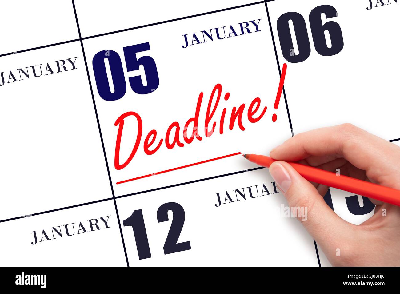 5th day of January. Hand drawing red line and writing the text Deadline on calendar date January 5. Deadline word written on calendar Winter month, da Stock Photo - Alamy 5th-day-of-january-hand-drawing-red-line-and-writing-the-text-deadline-on-calendar-date-january-5-deadline-word-written-on-calendar-winter-month-da-stock-photo-alamy