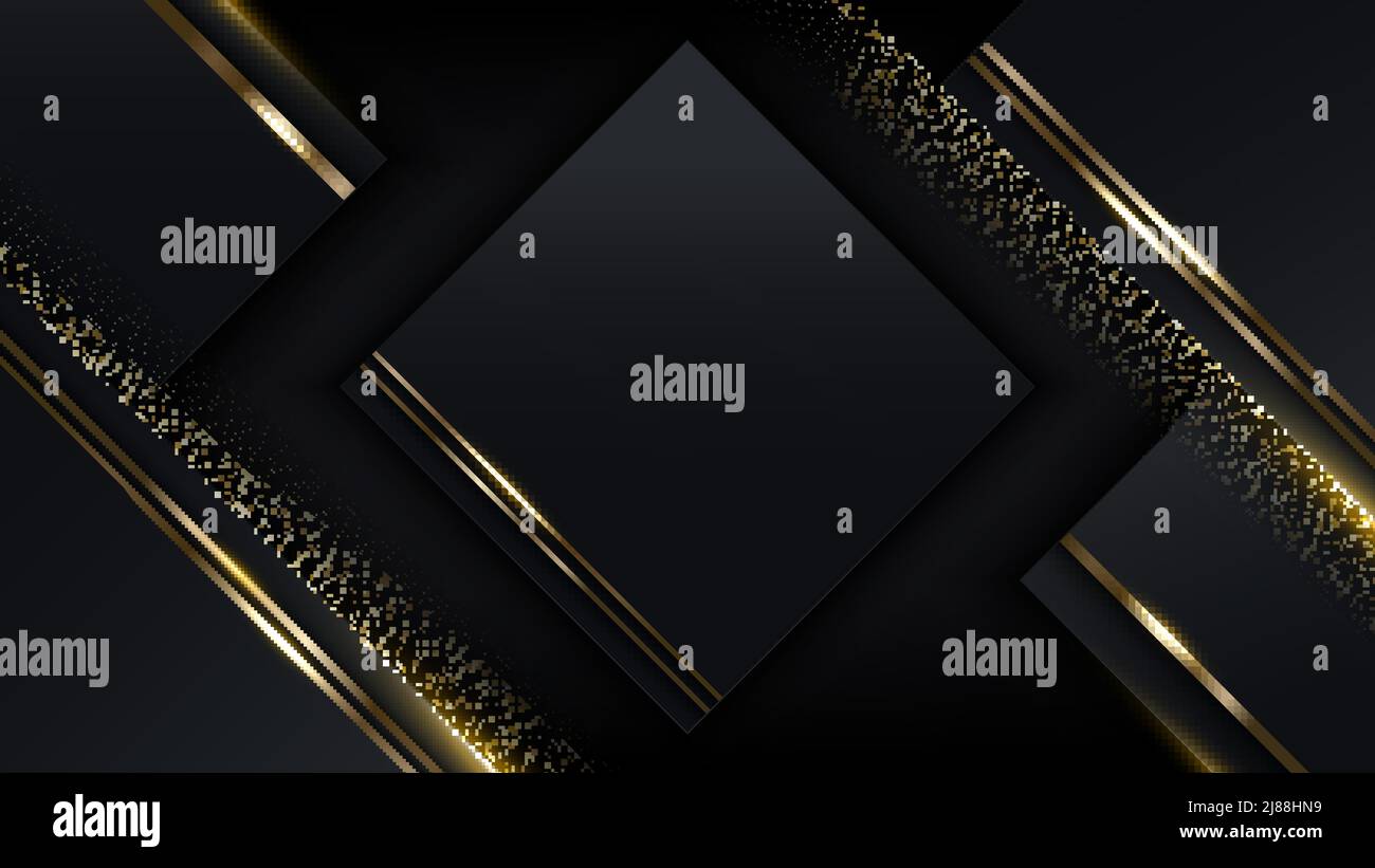 3D modern luxury template design black and golden squares stripes with ...
