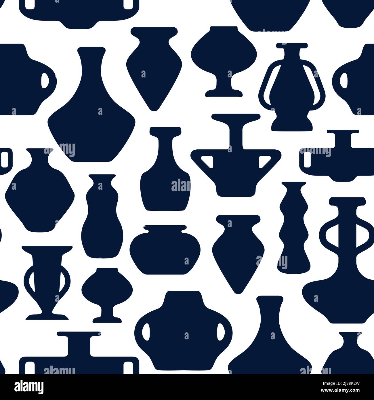 Seamless pattern antique ceramic vases shape silhouette vector illustration Stock Vector