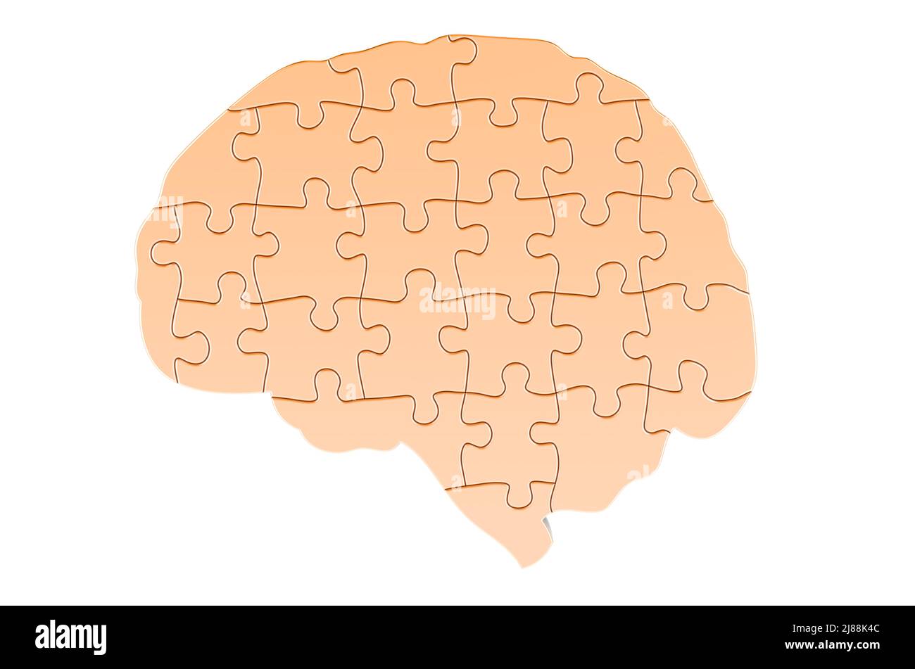Human Brain from golden puzzles, 3D rendering isolated on white ...
