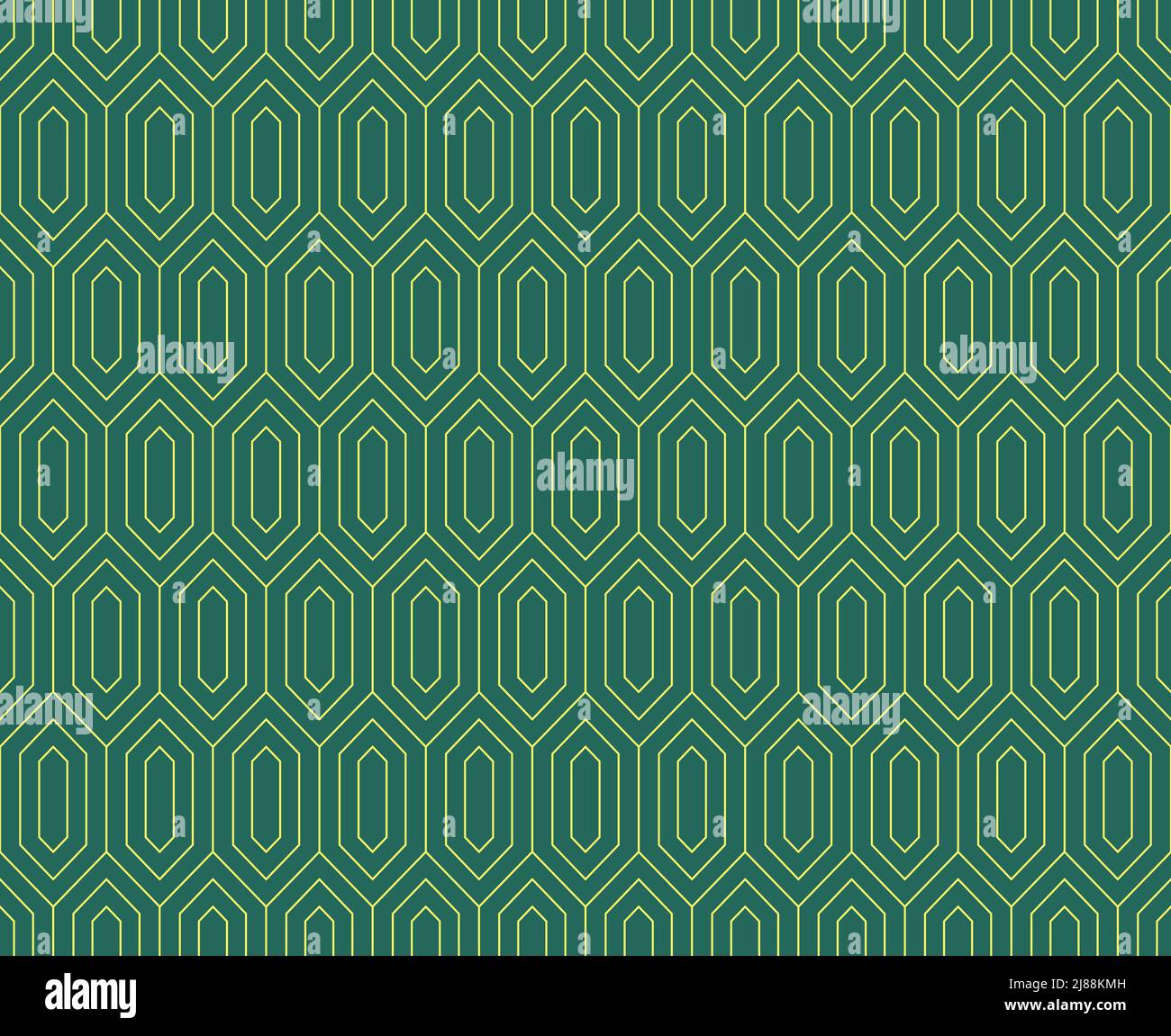 Retro geometric style seamless pattern with golden line diamonds and rhombus on green jade background for wallpaper vector illustration Stock Vector