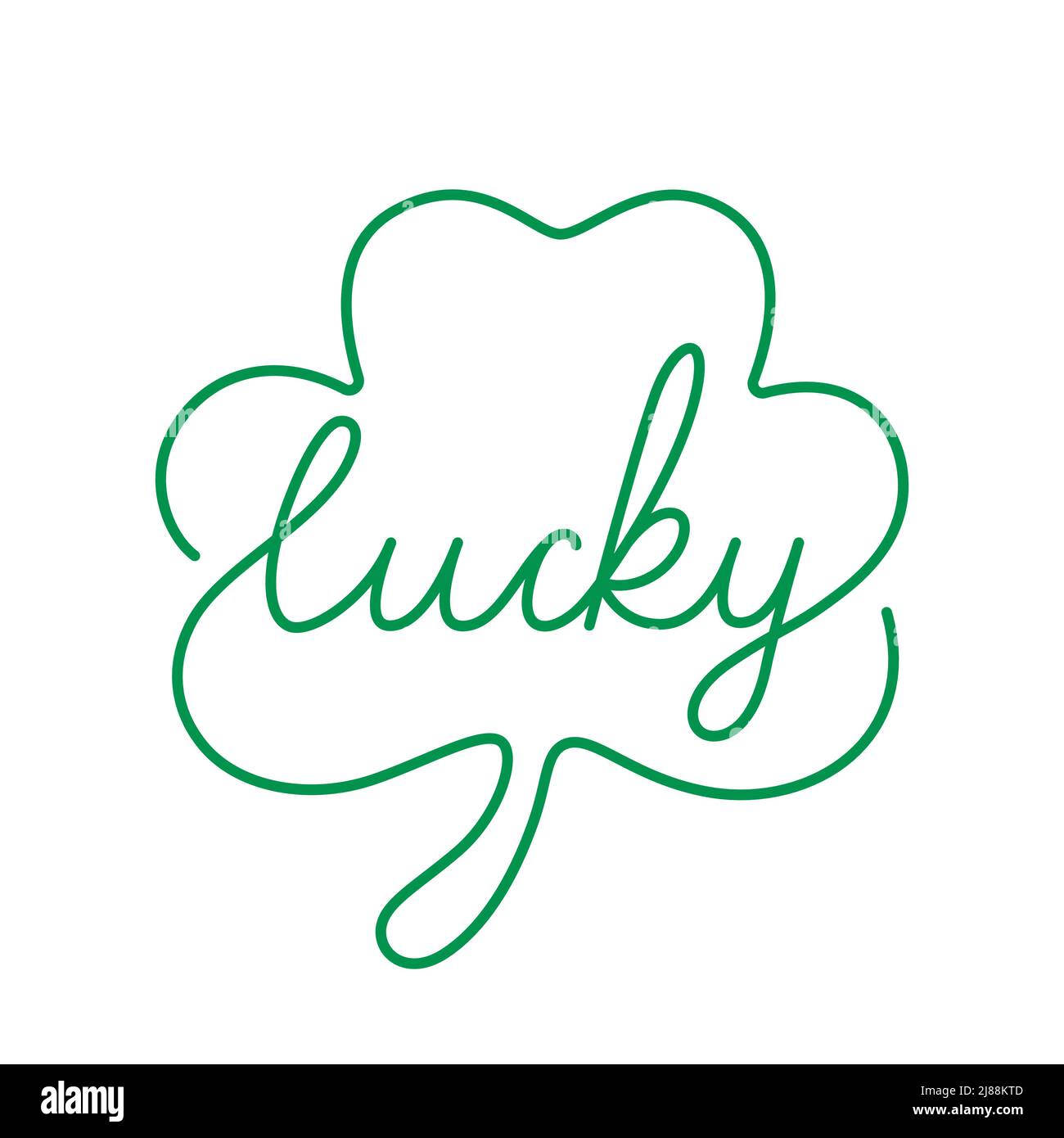Lucky text in shamrock continuous line trendy style. Clover quote design for Irish holiday st. Patricks day vector illustration Stock Vector