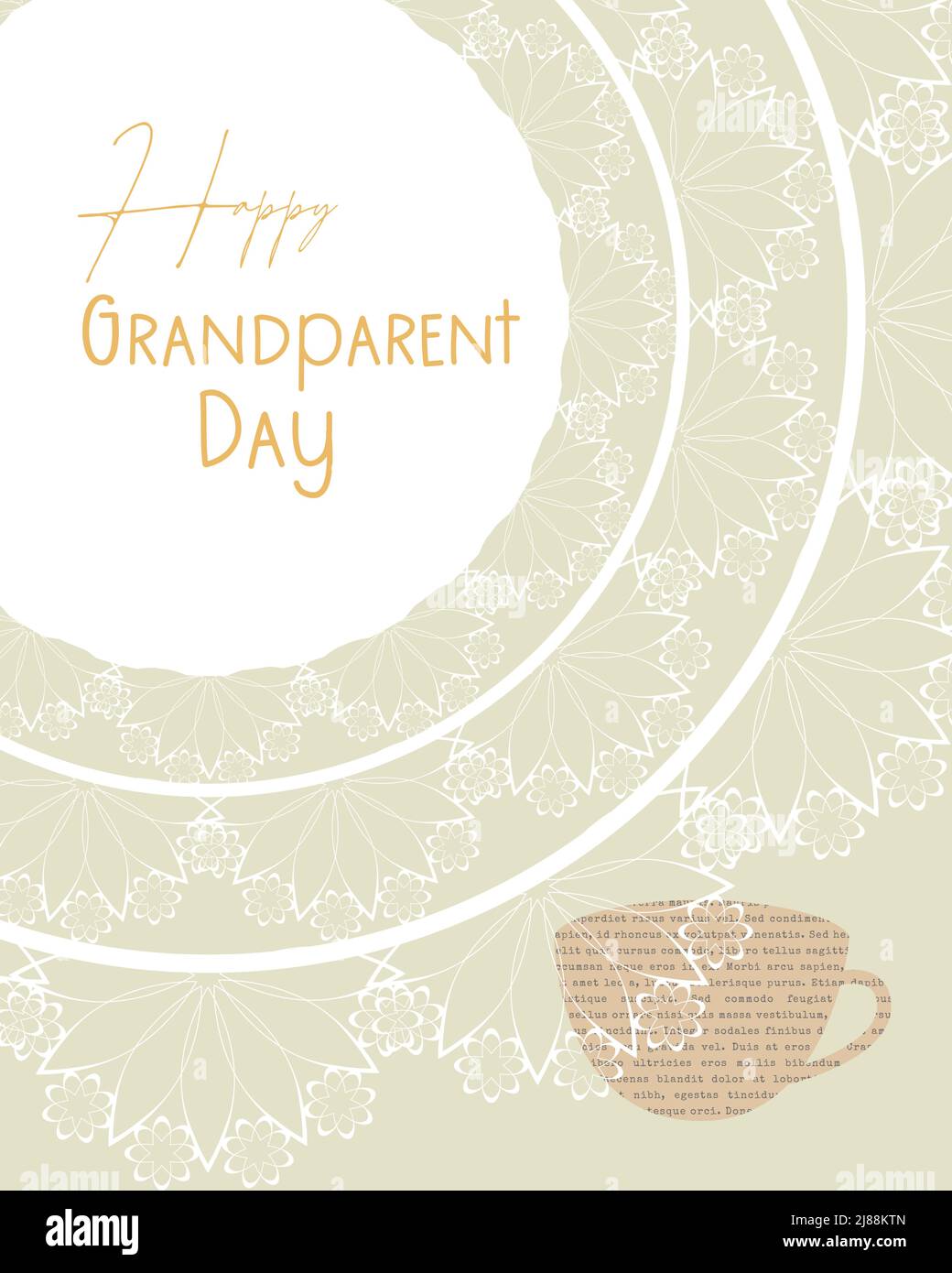 Happy Grandparents Day postcard greeting in vintage scrapbooking collage style, coffe tea and lace doily. Vector illustration Stock Vector