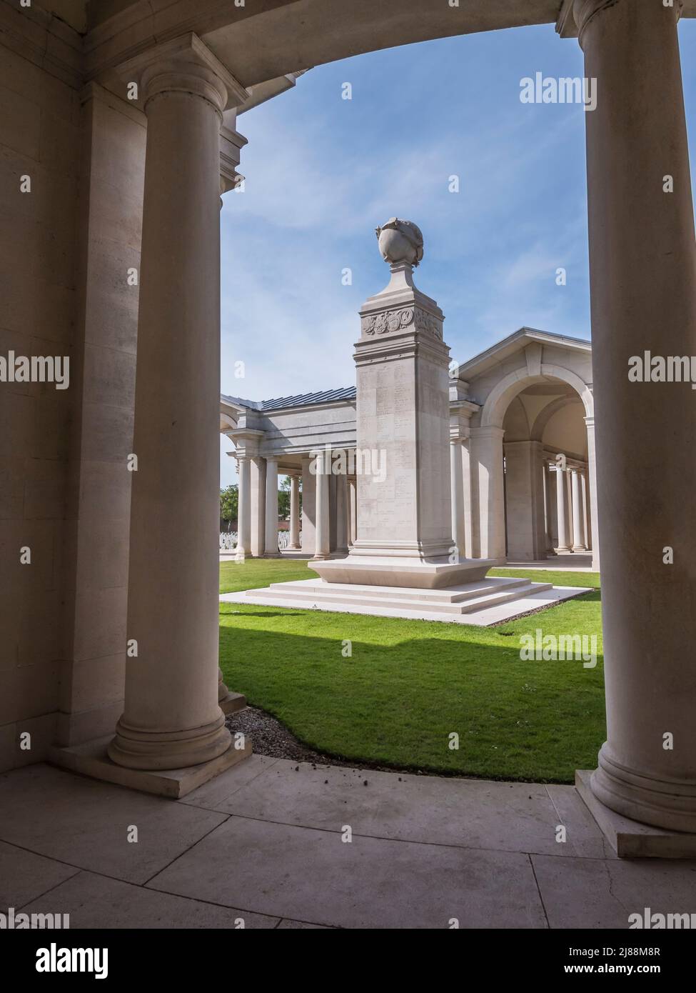 This is the WWI Memorial at the French city of Arras featuring the memorial column to servicemen of the Royal Flying Corp [RAF] killed in the conflict Stock Photo