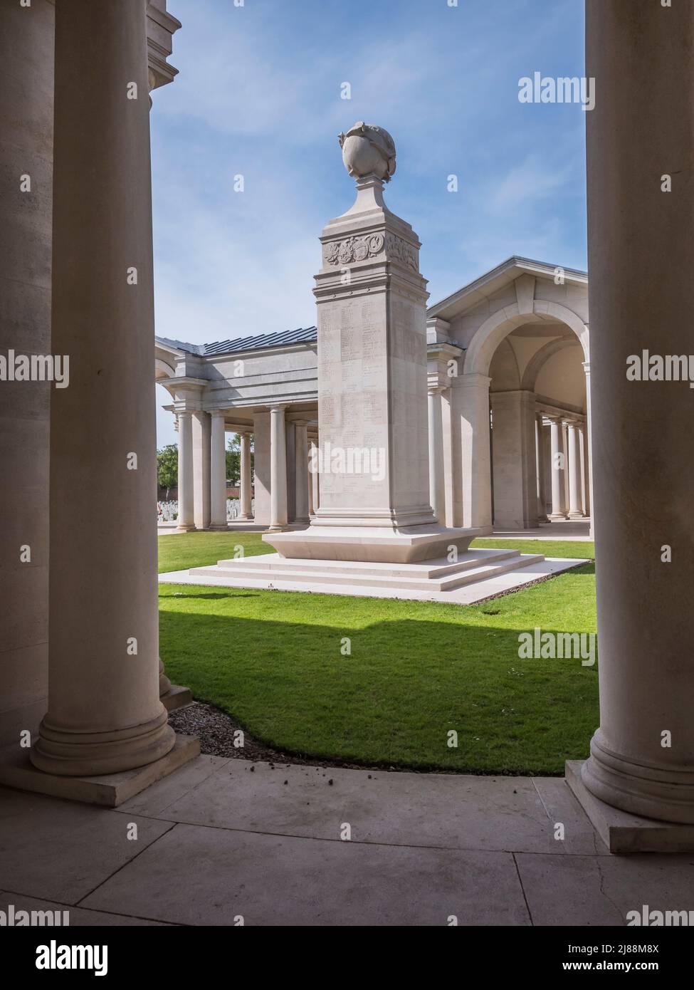 This is the WWI Memorial at the French city of Arras featuring the memorial column to servicemen of the Royal Flying Corp [RAF] killed in the conflict Stock Photo