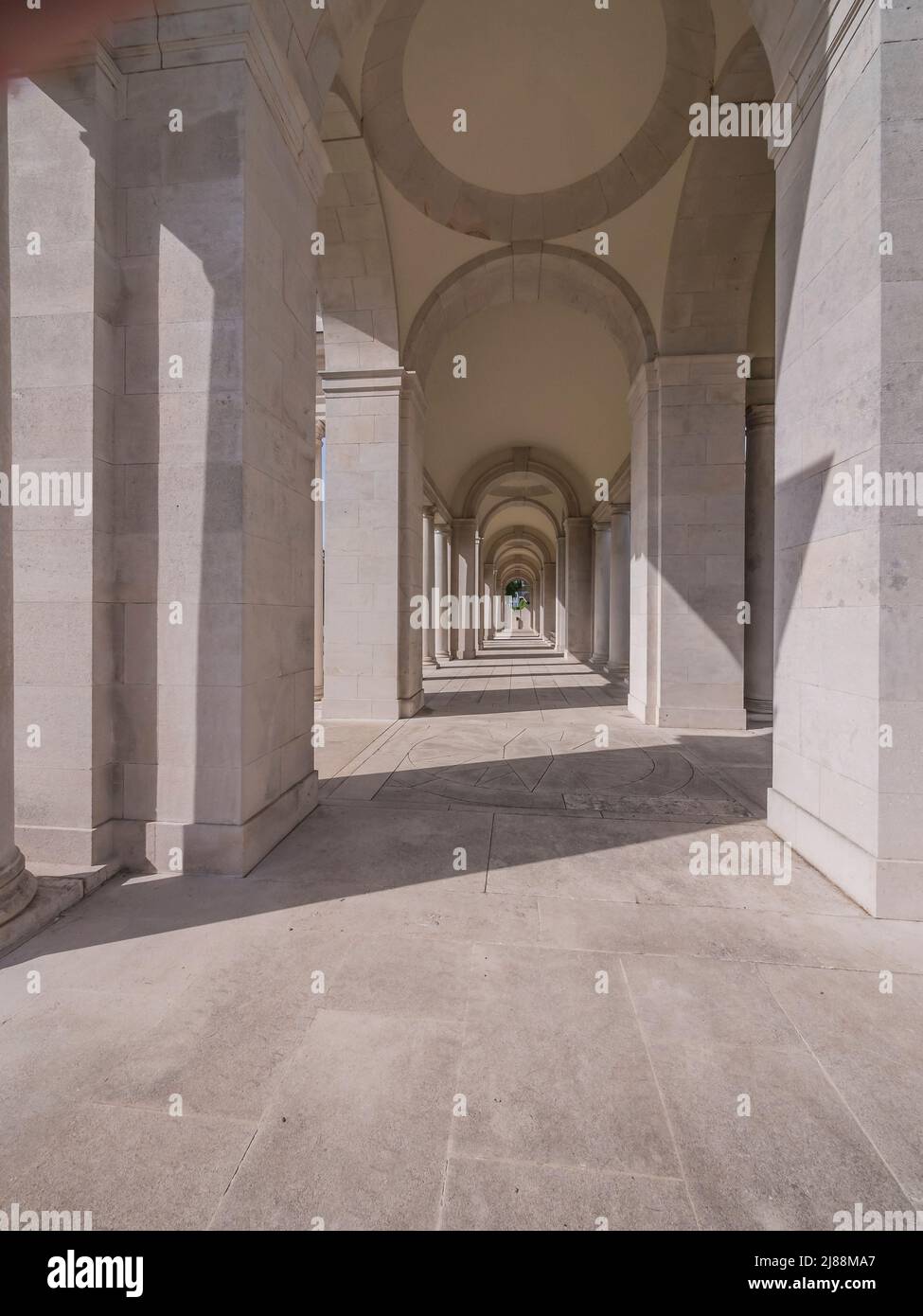 This is the WWI Memorial in French city of Arras featuring the colonnades with names wall panels to those servicemen who remain missing Stock Photo