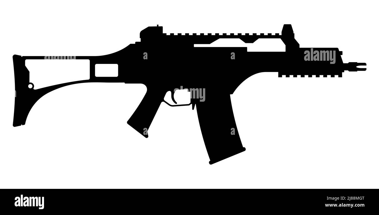 Gun icon isolated. Machine gun. Firearms. Submachine gun black sign ...