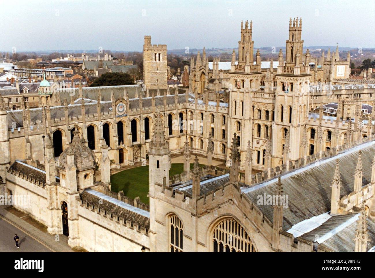 File photo dated 06/03/01 of a general view of All Souls' College from the Church of St Mary the Virgin, Oxford University. In the background to the right is New College. To the left is the Old Quadrangle of Hertford College. Education Secretary Nadhim Zahawi has pushed back against the idea elite universities like Oxford and Cambridge should 'tilt the system' to accept more pupils from state schools. Issue date: Saturday May 14, 2022. Stock Photo