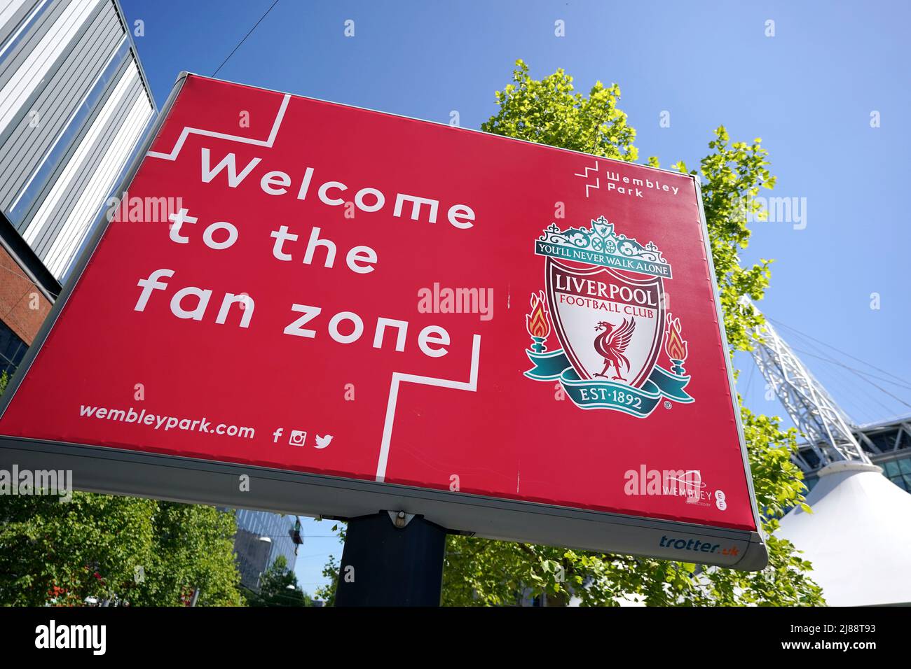 General view of the Liverpool fan zone signage ahead of the Emirates FA